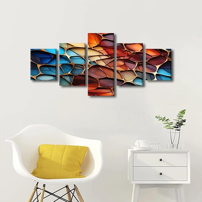 Living Room Decor Abstract Canvas Wall Art for Men Modern Colored Glass Abstract Art Poster 5 Panel Home Wall Art for Native Americans Bedroom Office Wall Decor Framed Ready to Hang 50x24 in