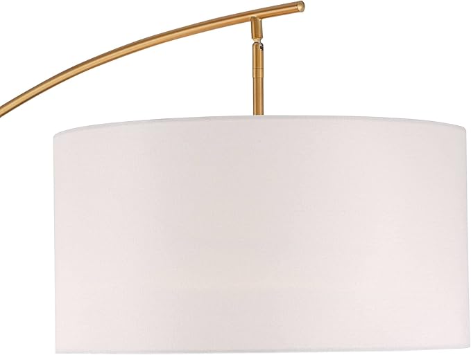 Possini Euro Design Raymond Modern Arc Floor Lamp 69" Tall Warm Gold Metal Adjustable Boom Arm White Linen Drum Shade Decor for Living Room Reading House Bedroom Home Office House