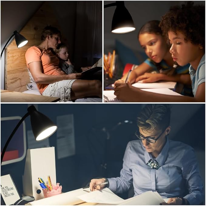 GlowVibe Desk Lamp Eye-Caring 360° Flexible Gooseneck 3 Color Modes 10 Brightness Dimmable 10W 40 LED, Portable Reading Book Light Clamp Study Desk Lamps for Bedroom and Office Home Lighting (White)