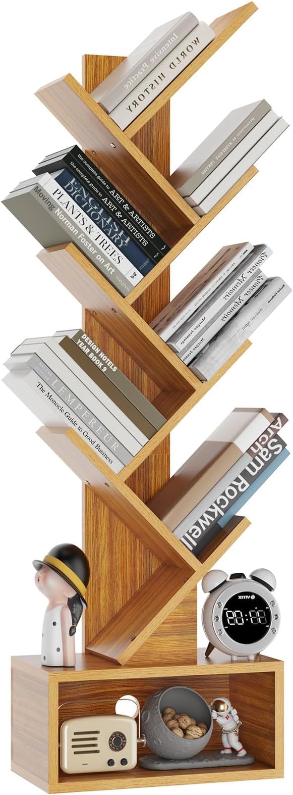 YMYNY 6 Tier Tree Bookshelf, Tall Bookcase, Wood Book Storage Rack with Drawer, Modern Floor Standing Book Shelf for Books/Movies/CDs, Utility Organizer for Living Room, Home Office, Natural UHBC016N