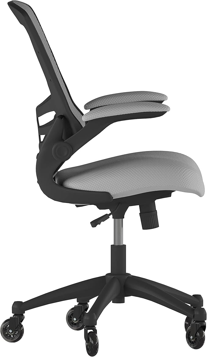 Flash Furniture Kelista Mid-Back Dark Gray Mesh Swivel Ergonomic Task Office Chair with Flip-Up Arms and Transparent Roller Wheels