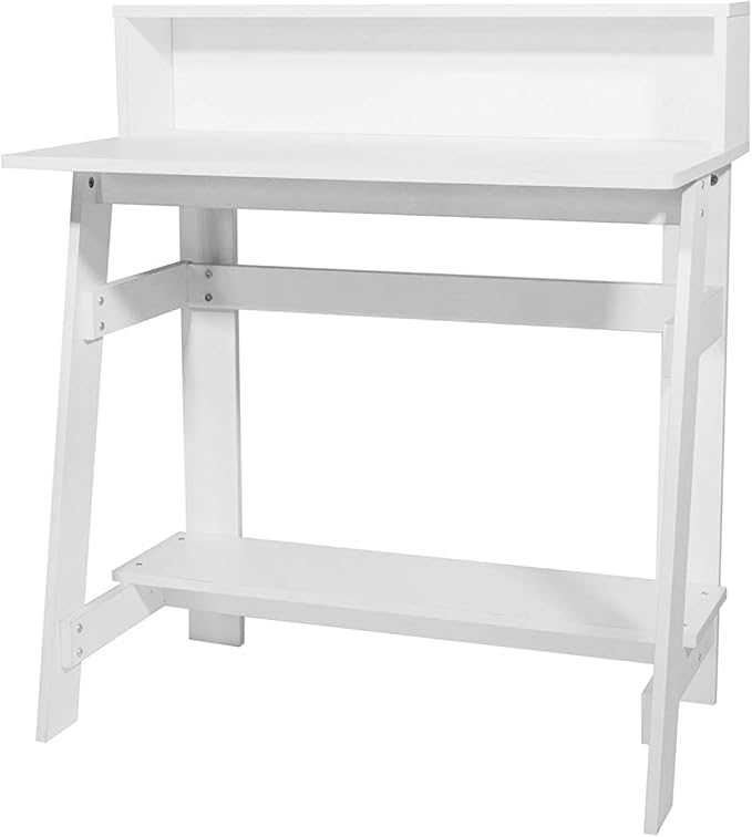 OneSpace Lennox Hutch Computer Desk, Small Desk for Home Office, Compact Writing Desk, White
