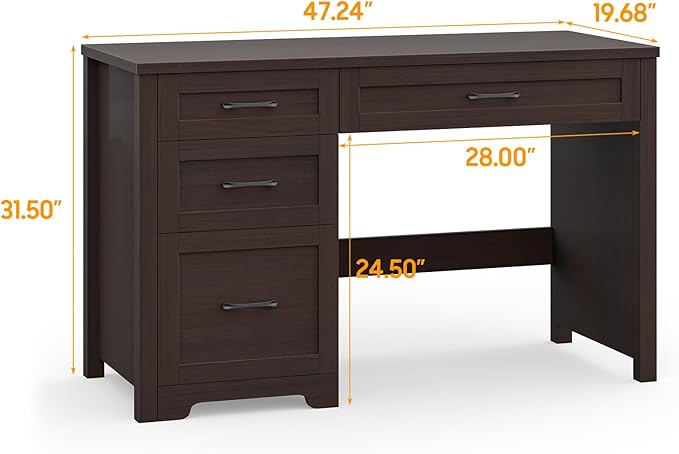 Vabches Farmhouse 47" Executive Desk with File Drawer, Wood Computer Desk with 3 Storage Drawers, Workstation for Home Office, Study, Writing.Espresso
