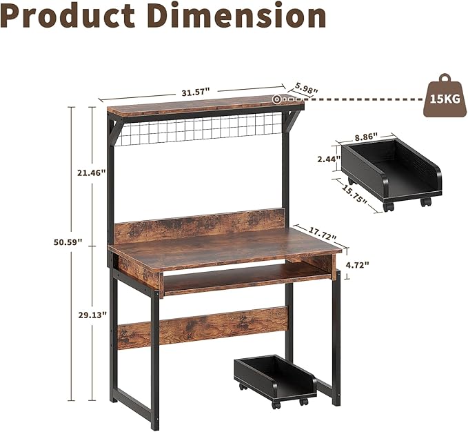 ALISENED 31.5" Small Computer Desk with Hutch, Office Desk Study Table Writing Desk Workstation PC Table for Home Office, Space Saving Design