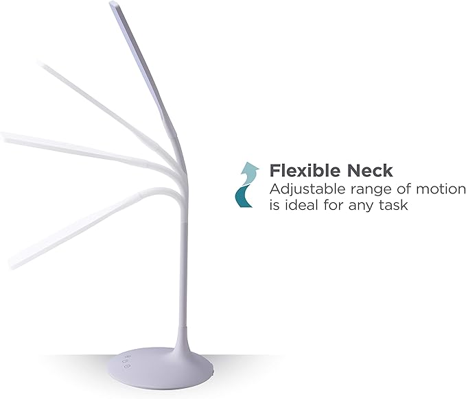 PureOptics LED VLED1819-BD Battery LED Desk Lamp, Dimmable with Adjustable Color Temperature, 4 Hour Battery Life, Rechargeable, Eco Friendly, White