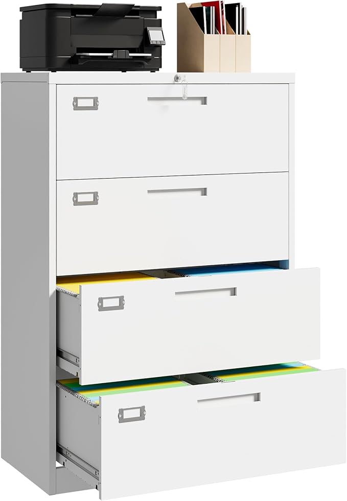 4 Drawer File Cabinet with Lock, 4 Drawer Steel Wide Filing Organization Storage Cabinets, Steel Lateral File Cabinet for Hanging Files Letter/Legal/F4/A4 Size,Assembly Required