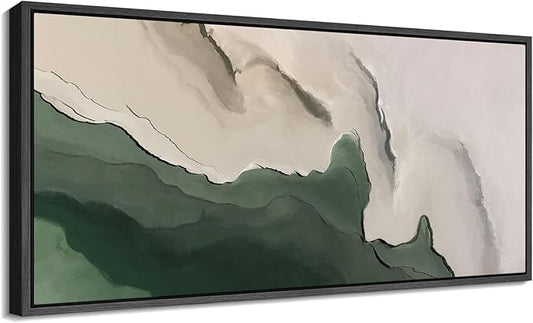 SIGNFORD Extra Large Framed Canvas Green and Neutral Landscape Illustrations Modern Art Calm Warm for Living Room, Bedroom, Office - 60"x30"