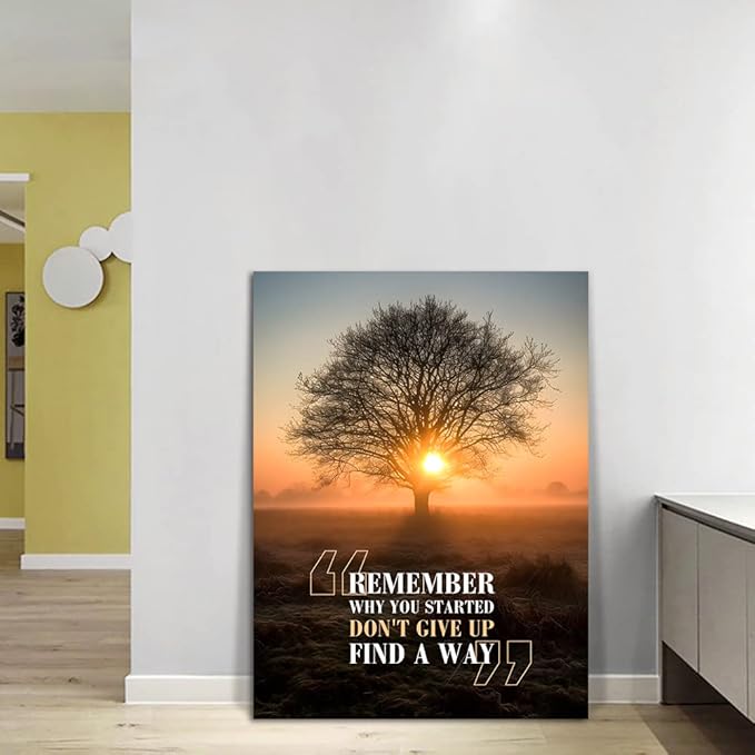 Remember Why You Started-Inspirational Framed Office Wall Art Sunset and Big Tree Nature Scenery Artwork Framed 28x44 inches