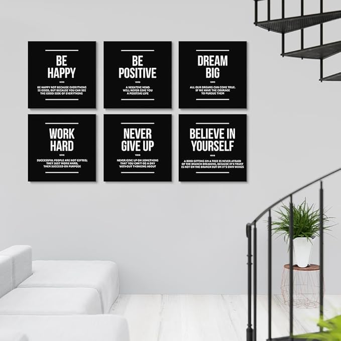 GUBIYU 6 Pcs Motivational Wall Decor for Guys Inspirational Motivational Office Bedroom Wall Art, Daily Positive Affirmations for Men Women Kids Posters Inspirational Quotes Sayings Wall Decor 12"X12"