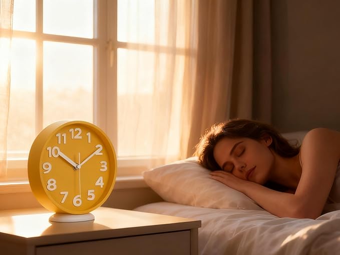 45MinST 8-Inch Yellow Modern Wall Clock – Silent Non-Ticking, 3D Large Numbers, Accurate Timekeeping | Decorative Wall & Desk Clock with Stand for Living Room, Bedroom, Kitchen, or Office