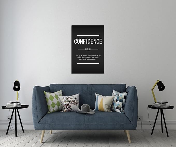 Confidence Noun Inspirational Wall Art Inspiration Picture Canvas Painting Inspirational Poster Inspiring Entrepreneur Quote Print Artwork Studio Office Decoration Frame Ready to Hang[24''W x 36''H]