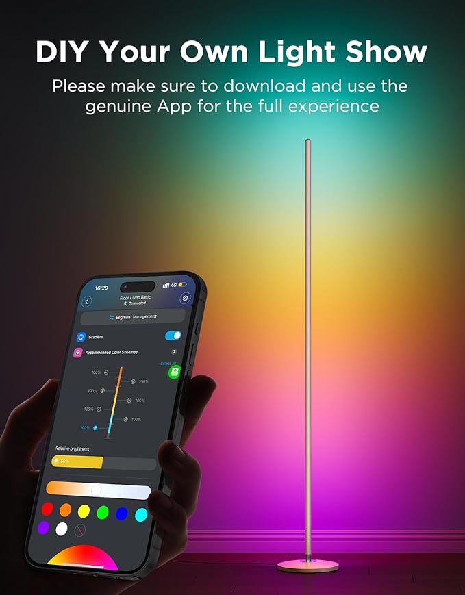 Govee RGBIC Floor Lamp Basic, LED Corner Lamp Works with Alexa, 1000lm Modern Floor Lamp with Music Sync and 16 Million DIY Colors, Color Changing Standing Lamp for Bedroom Living Room