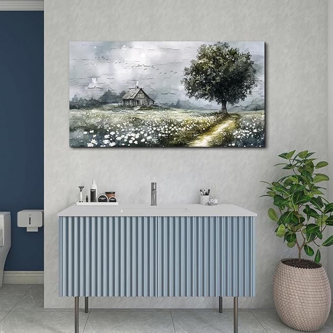 ERQINHUA Gray Large Canvas Wall Art For Living Room Farmhouse Wall Decor For Bedroom Office Mural Field scenery Paintings Tree Landscape Printed Artwork Wall Pictures Home Decorations art 24"X48"