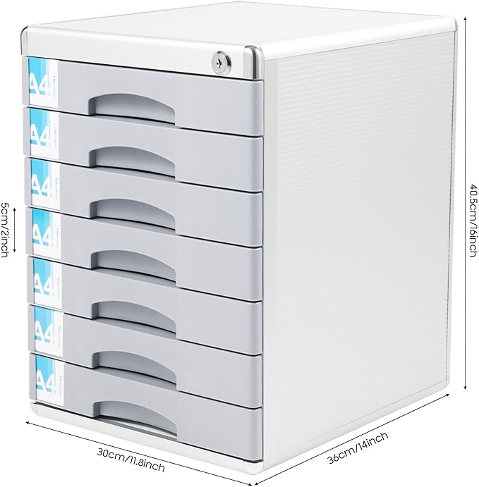 File Cabinet, Desk Organizer with 7 Drawers Metal Desktop Storage Cabinet File Holder with Locks and Keys for Home Office Organization (5 Layers-2 Large&3 Small Floors)