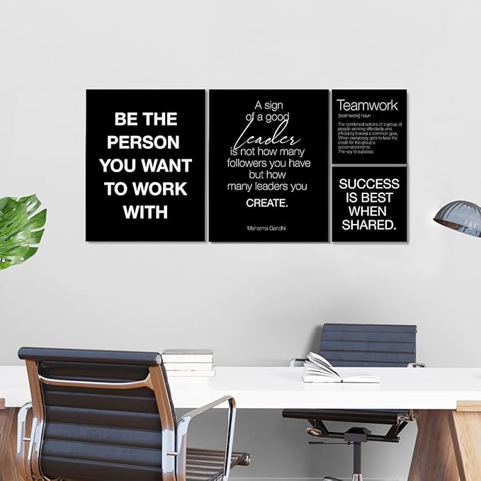 YEOION Inspirational Office Wall Art for Women,Motivational Teamwork Wall Decor for Office,Black and White Postive Quote Workplace Canvas Wall Art for Set of 6