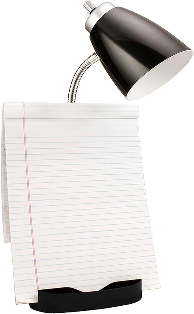 Simple Designs LD1056-BLK Gooseneck Organizer Desk Lamp with iPad/Tablet Stand or Book Holder and USB Port, Black (Pack of 6)