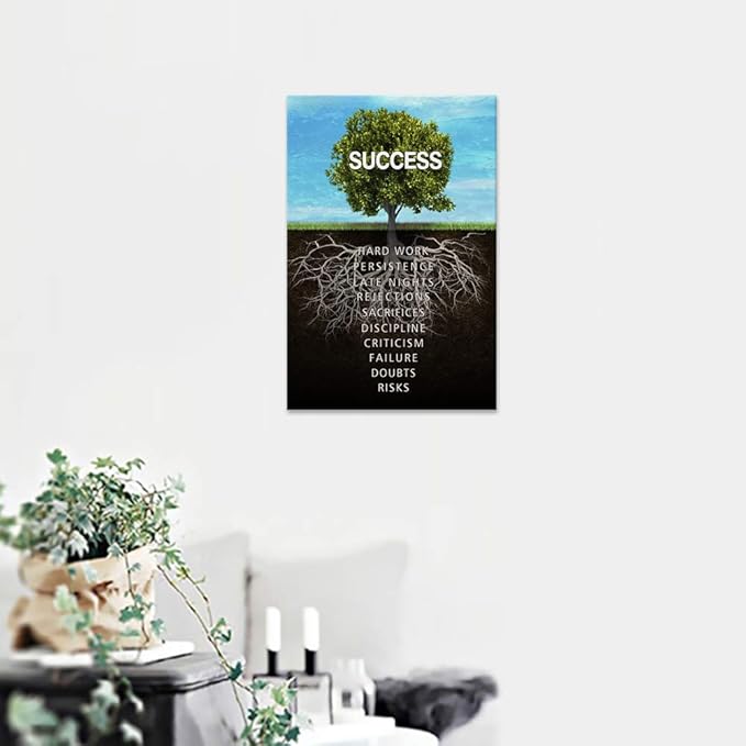 Yatsen Bridge Successful Tree Canvas Wall Art Modern Artwork Motivational Teamwork Entrepreneur Quotes Print Poster Stretched by Wooden Frame for Office Gym Decor - 12''W x 16''H