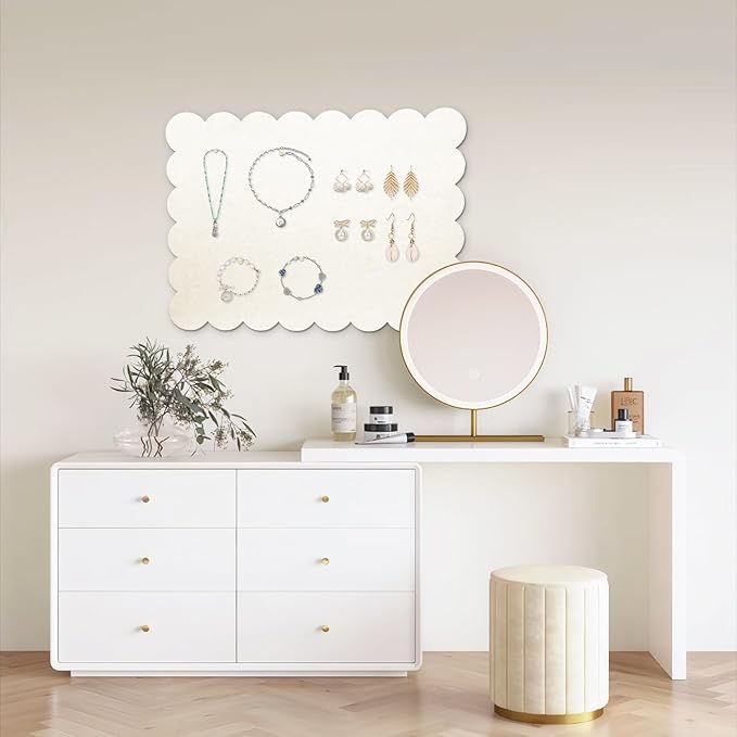 Scalloped Felt Bulletin Board, Self-Adhesive Cork Board Alternative, 31 x 24 Inches Foldable Bulletin Boards for Wall, Decorative Pin Board Vision Board for Home Office School (Beige,6080)