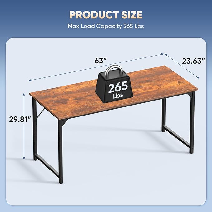 DUMOS 63 Inch Office Computer Desk Modern Simple Style Writing Study Work Table for Home Bedroom - Wood Brown