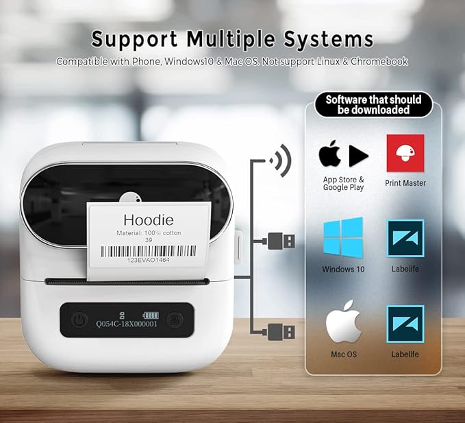 Phomemo M220 Label Maker White & 1 Roll White Thermal Label 2.44" x 4"(62x100mm), Upgrade 3 Inch Barcode Portable Printer, for Office & Small Business, Compatible with Phones&PC