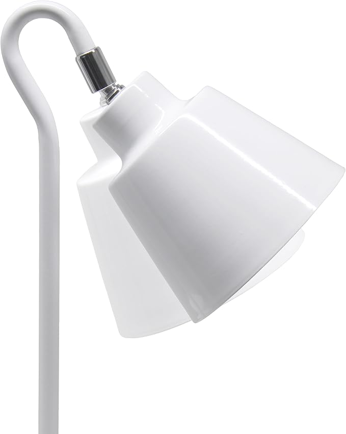 Simple Designs LD1079-WHT 16" Sleek Essentials Metal Looped Desk Task Lamp with Adjustable Shade, for Office, Desk, Nightstand, Dorm, White