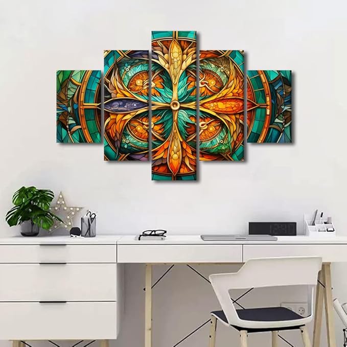 Wall Art Decor Modern 5 Panel Abstract Artwork Whirling Kaleidoscope Dragons Painting Art Prints on Canvas Dragons Scales Pattern Poster for Bedroom Decor Stretched and Framed Ready to Hang 60x40 in