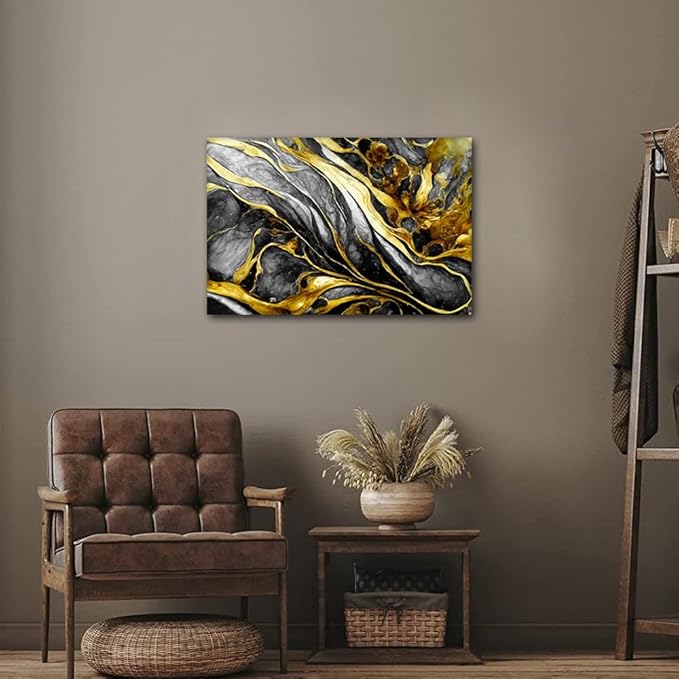 Modern Canvas Wall Art Black and Gold Abstract Poster 1 Panel Canvas Art Native Americans Living Room Bedroom Decor for Restaurant Corridor Wall Decor Stretched and Framed Ready to Hang 24x16 in