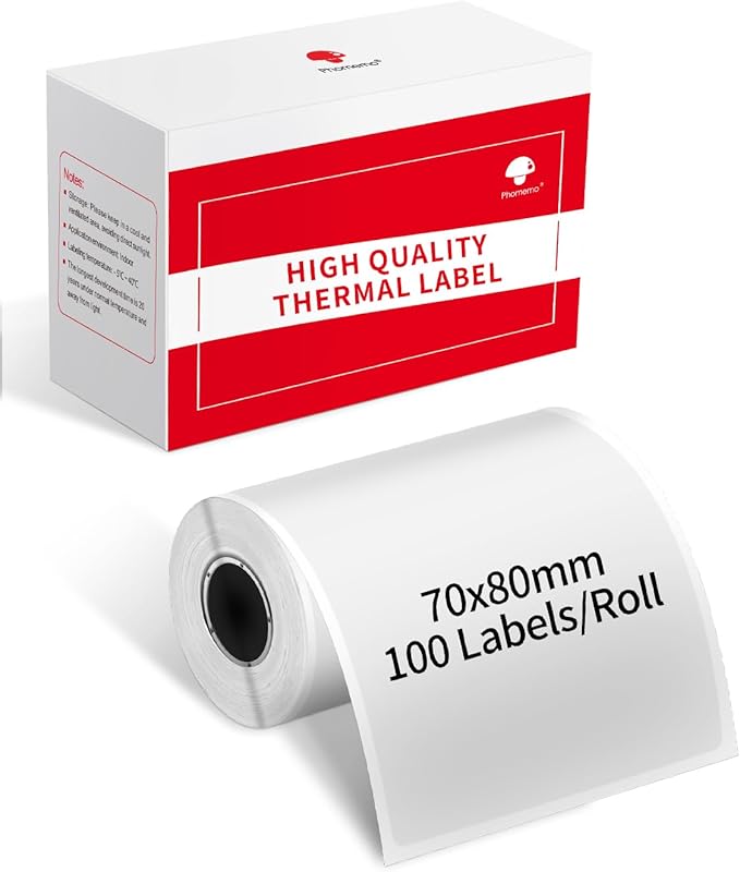 Phomemo M220 Label Maker White & 1 Roll Transparent Thermal Label 2.76" x 3.15"(70x80mm), Upgrade 3 Inch Barcode Portable Printer, for Office & Small Business, Compatible with Phones&PC
