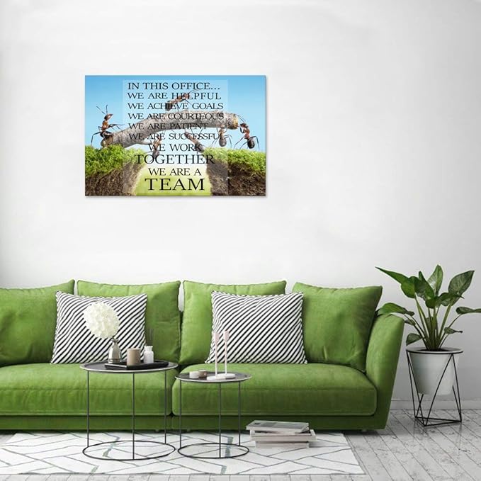 Modern Motivational Posters Ants Constructing Bridge Canvas Wall Art with Wooden Frame Inspirational Teamwork Artwork Stretched Ready to Hang for Home Office Decor - 24''Wx36''H