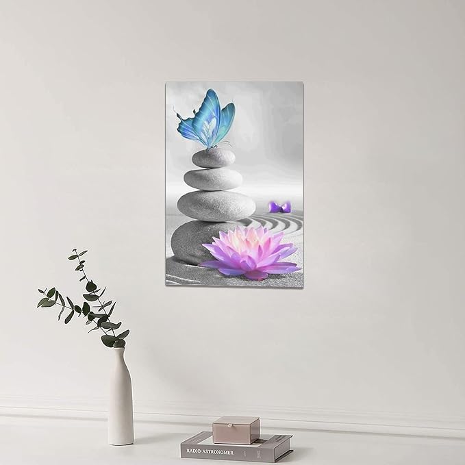 yerretin Stone Wall Art Zen Lotus Pictures Wall Decor Flower Canvas Spa Yoga Meditation Print Artwork Home Decorations for Living Room Bedroom Bathroom Office Framed 16"x24"