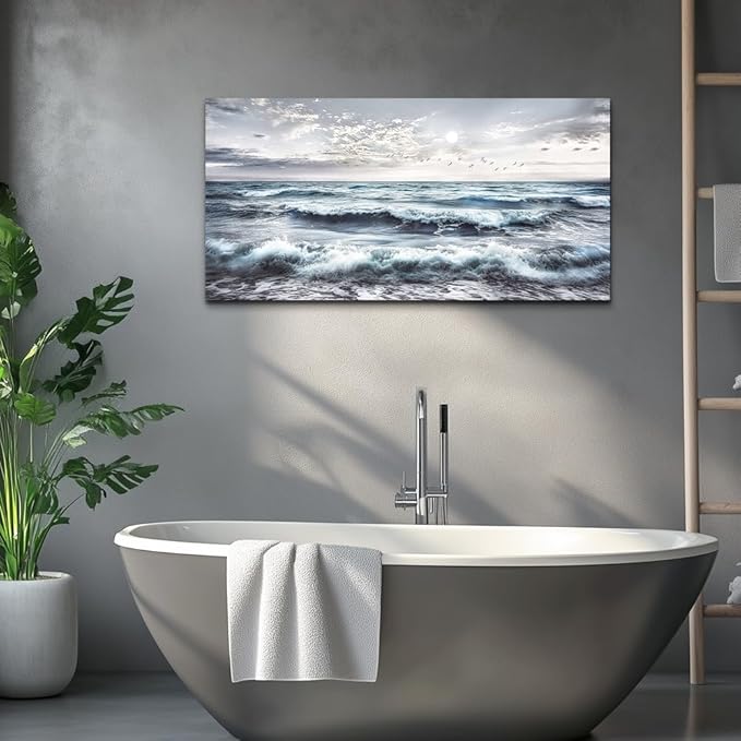 QIYILEXWART Canvas Wall Art For Living Room Wall Decor For Bedroom Office Wall Decorations Watercolour Painting Ocean Waves Pictures Artwork Room Aesthetic Home Decor Ready To Hang