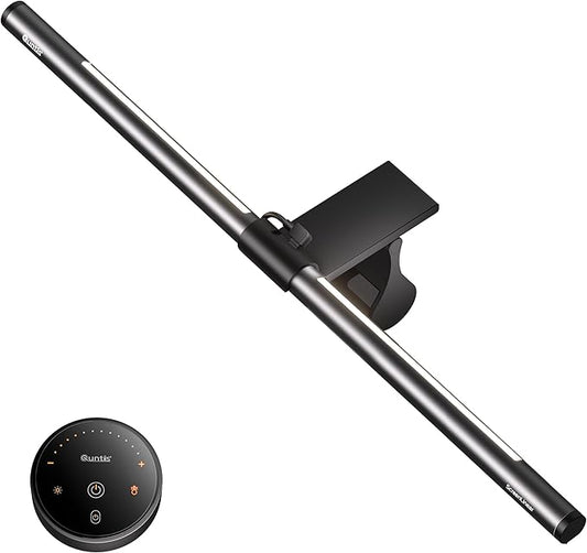Quntis Monitor Light Bar with Remote, 20.1'' Dual Light Screen Light Bar, Sliding Weighted Clip Fit for All Screens, Adjustable Stepless Dimming, Eye Caring No Glare Gaming Work Desk Lamp, Gray