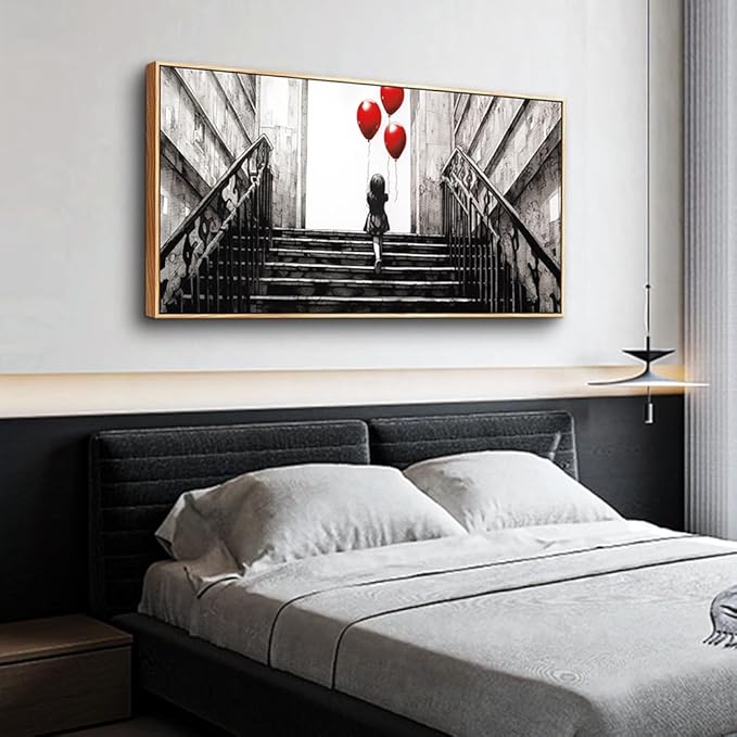 MHARTK66 Large Wall Art For Bedroom Wood Framed Canvas Wall Decor For Living Room Office Decoration Banksy Black And White Abstract Wall Painting Kid Graffiti Street Pictures Girl's Room Artwork