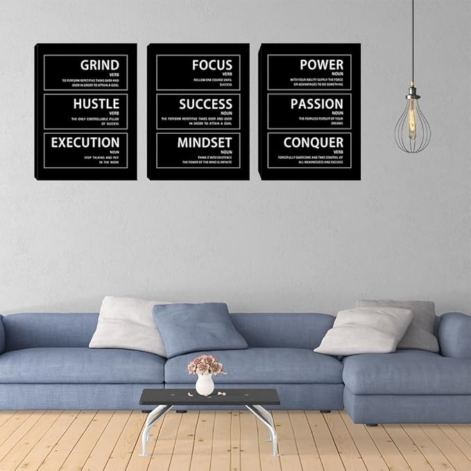 Motivational Wall Art Passion 3 Pieces Painting Canvas Print Office Decor Poster Mindset Framed Inspirational Conquer Quotes Wall Art Decoration Ready to Hang - 60" W x 28" H