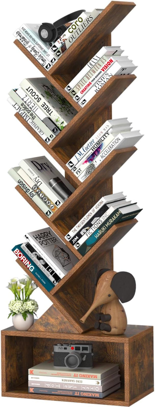 9 Tier Tree Bookshelf,Christmas Green Bookcase for Narrow Space, Storage Organizer Floor Standing Bookshelves for Books, Tall Book Case for Home Office, Living Room, Bedroom