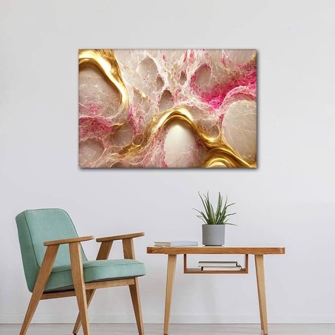 Canvas Wall Art for Living Room Decor Modern Abstract Artwork 1 Panel Canvas Art Gold and Pink Poster Prints on Canvas for Lady Bedroom Home Wall Decor Stretched and Framed Ready to Hang 36x24 in