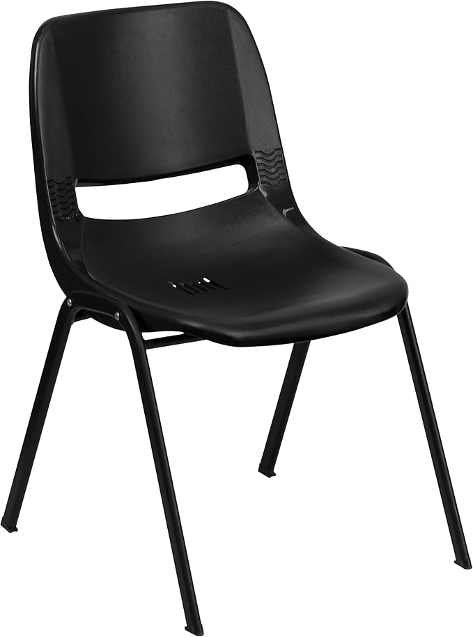 Flash Furniture HERCULES Series 440 lb. Capacity Kid's Black Ergonomic Shell Stack Chair with Black Frame and 12" Seat Height (17"D x 13.88"W x 22"H), Set of 1