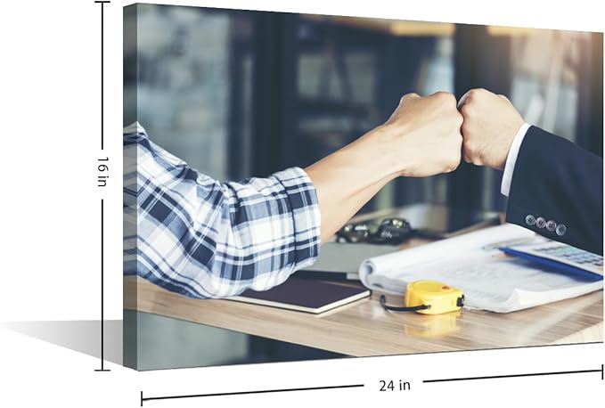 Wall Art For Office Business Partners Provide Fist Collision Pictures After Completing The Transaction Pictures 1 Panel Inspirational Wall Art Positive Modern Decor Poster Canvas Print (16"Wx24"H)