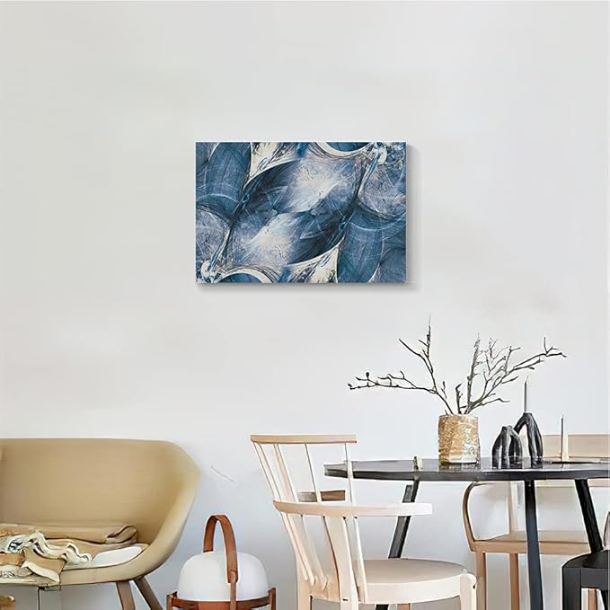 Wall Art Canvas Abstract Art Paintings Blue Circle Graffiti on White Background Modern Artwork Decor for Living Room Bedroom Kitchen 24X16in