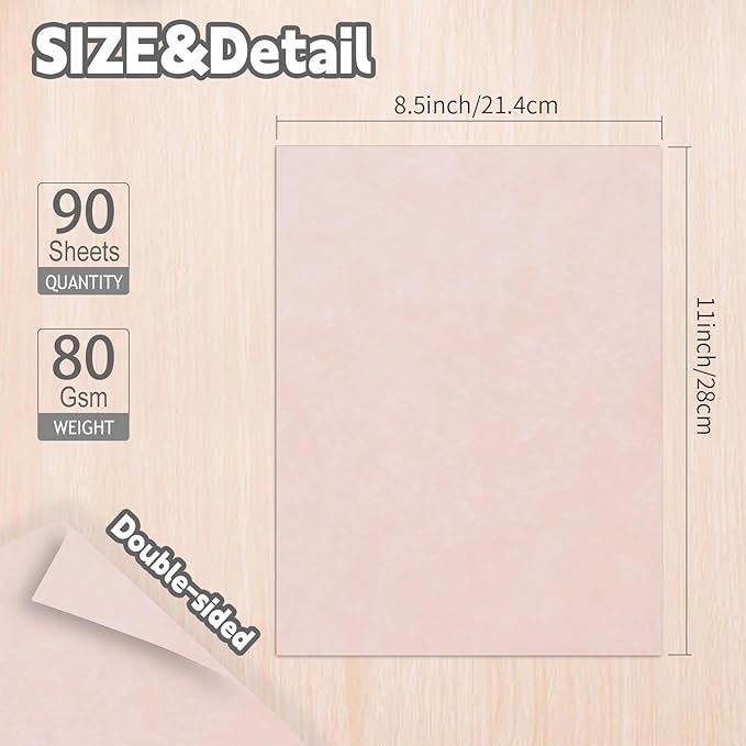 90PCS Vintage Paper 8.5 x 11 in Parchment paper for Writing Letter writing Paper, Decorative Printer Paper for Invitation, Letter, Resume, Award, Diploma, Art, Craft (Pink)