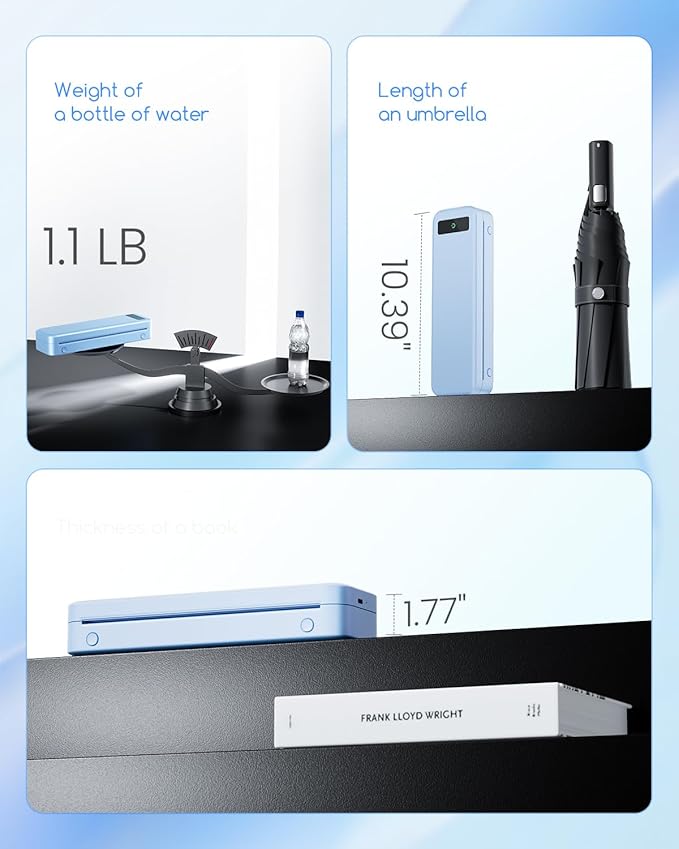 TATTMUSE Inkless Portable Thermal Printer Blue & 100 Sheets 8.5" x 11" US Letter Thermal Paper, Compatible with iPhone Android Laptop for Home Office