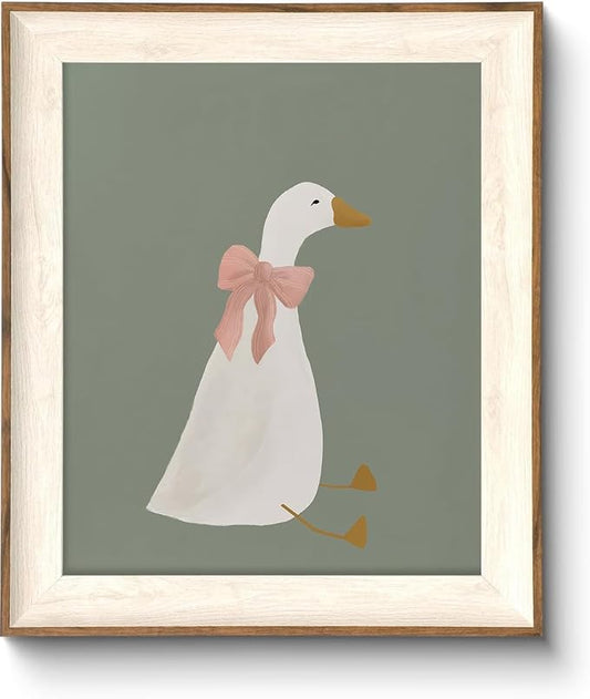 ASTRDECOR Silly Goose Wall Art, Cute Goose Print with Coquette Pink Bow, Farm Animal Canvas Poster for Bedroom, Nursery, Apartment, Aesthetic Animal Decor, Funny Goose Artwork, 10x12 Inch Print