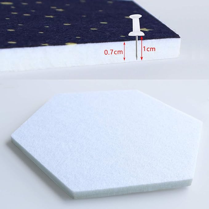 Felt Hexagon Bulletin Board with 20 Push Pins, Pack of 8 Notice Boards for Home Office Kitchen, Push Pin Board Felt Wall Tiles for Photos Memos