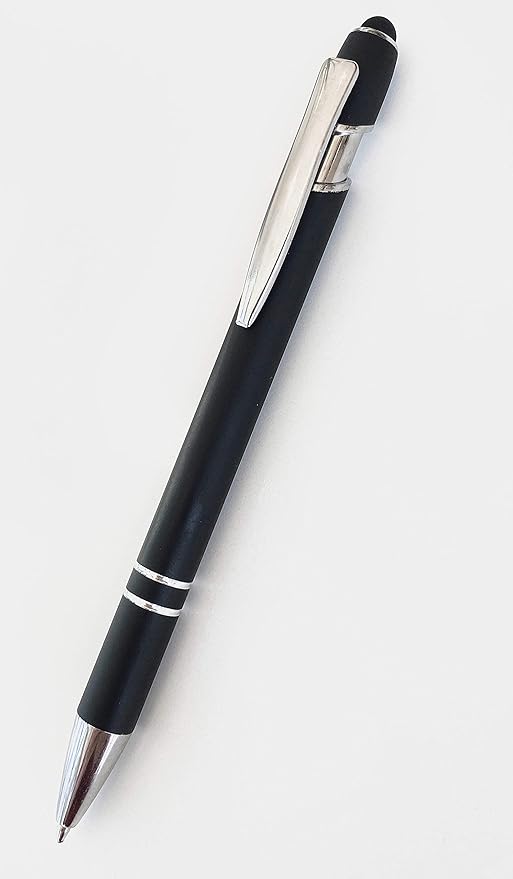 Lenden Pack of 5 Rubberized Comfort Soft Touch 2 in 1 Ballpoint Pen Capacitive Stylus Tip, Premium Metal Medium Point, Black Ink, Compatible with Most Touch Screens (Black)