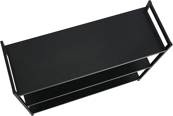 Household Essentials Jamestown Wide 3 Shelf Open Storage Bookshelf Black Oak Wood Grain and Black Metal