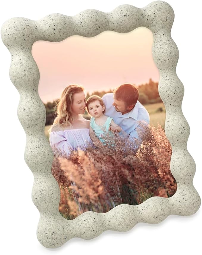 Isaac Jacobs 5x7 Natural Sand Resin Picture Frame, Elegant Undulating Curve Design for Tabletop & Wall Display Photo Frame, Home Décor, Art, Photo Gallery (5x7, Natural Sand)