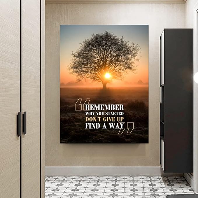Remember Why You Started-Inspirational Framed Office Wall Art Sunset and Big Tree Nature Scenery Artwork Framed 28x44 inches