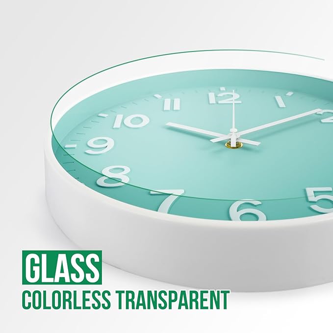 Wall Clock 12 Inch Mint Green Modern Simple Quartz Decorative Clock Non-Ticking Silent Battery Operated Round Wall Clocks Trendy and Practical Best Gift for Living Room Bedroom Kitchen Office