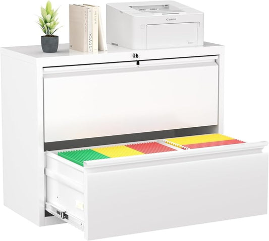 Greenvelly 2 Drawer File Cabinet, Metal Filing Cabinet with Lock, Locking File Cabinet for Home Office, Lateral File Cabinet for Letter/Legal/F4/A4 Size Hanging Files, Easy Assembly, White ﻿