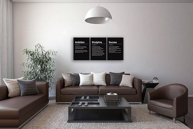Motivational Quotes Canvas Wall Art Inspirational Discipline 3 Pieces Poster Print Motivational Ambition Success Noun Picture Painting Framed Artwork for Office Living Room Wall Decor[60" W X 28" H]